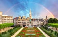 Cityscape of Brussels with rainbow, Belgium panorama skyline Royalty Free Stock Photo