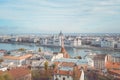 Cityscape of Budapest, Hungary. Hungarian Parliament Building, Orszaghaz, in the far background on the other side of the Danube