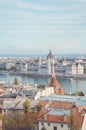 Cityscape of Budapest, Hungary. Hungarian Parliament Building, Orszaghaz, in the far background on the other side of the Danube