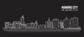 Cityscape Building Line art Vector Illustration design - Nanning city Royalty Free Stock Photo