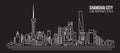 Cityscape Building Line art Vector Illustration design - Shanghai city Royalty Free Stock Photo