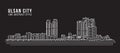 Cityscape Building Line art Vector Illustration design - Ulsan city Royalty Free Stock Photo