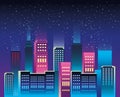 Cityscape buildings with neons lights Royalty Free Stock Photo