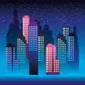 Cityscape buildings with neons lights Royalty Free Stock Photo