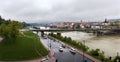 Panoramic city buildings view rainy autumn weather, Maribor Slovenia.