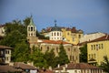 Cityscape of Bulgarian old town Veliko Tarnovo houses with tradiotional architecture Royalty Free Stock Photo