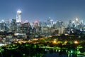 Cityscape of Business district with high building with park. (Bangkok, Thailand)