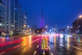 Cityscape of busy street with Tokyo tower Royalty Free Stock Photo