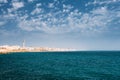 Cityscape of Cadiz town in Spain. Blue sky and sea