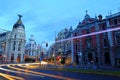 Cityscape at Calle de Alcala and Gran Via, main shopping street in Madrid, Spain,