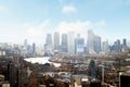 Aerial cityscape of canary wharf with river Thames in London Royalty Free Stock Photo