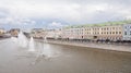 Cityscape in the capital of Russia Moscow. Fountains in river Moscow Royalty Free Stock Photo