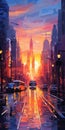 Vibrant City Nights: A Post-impressionism Sunrise Painting