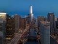 Cityscape of Chicago Riverwalk at Dusable bridge over Michigan river , Chicago city, USA Royalty Free Stock Photo