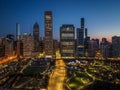 Cityscape of Chicago Riverwalk at Dusable bridge over Michigan river Royalty Free Stock Photo