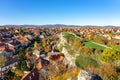 Cityscape city centre of VeszprÃÂ©m from above with many houses with Benedek hill Royalty Free Stock Photo