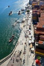 Cityscape of the city of Porto, Douro river with its old boat and its typical colored houses on the water\'s edge. Portugal Royalty Free Stock Photo