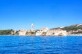 Cityscape of the city Rab, Croatia, seen from the water Royalty Free Stock Photo