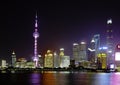 The city of Shanghai skyline at night in color China Royalty Free Stock Photo