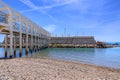 Cityscape of Civitavecchia in Italy: view of Pirgo beach with its pedestrian bridge. Royalty Free Stock Photo