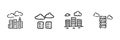 Cityscape And Cloud Computing Line Icon Set In Doodle Style. Urban Development And Data Storage Integration Outline Royalty Free Stock Photo