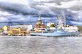 Cityscape colorful painting Baltic sea Helsinki Finland.