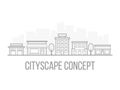 Cityscape concept in popular linear style. Gray and white design. City scene for website or business card. Real estate Royalty Free Stock Photo