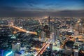 Cityscape of crowded building with light traffic at Bangkok city Royalty Free Stock Photo