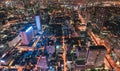 Cityscape of crowded building with light traffic at Bangkok city Royalty Free Stock Photo