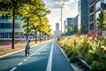 A cityscape with dedicated lanes for bicycles and electric scooters