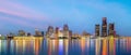 Cityscape of Detroit skyline in Michigan, USA at sunset