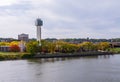 Cityscape of downtown area of Moline, Illinois from I-74 bridge