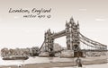 Cityscape drawing sketch Tower Bridge, London, England in Sepia Royalty Free Stock Photo