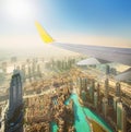 Cityscape of Dubai from aeroplane window Royalty Free Stock Photo