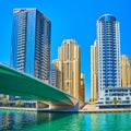 The modern Al Sayorah bridge across Dubai Marina, UAE Royalty Free Stock Photo