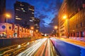 Cityscape at Dusk - Long Exposure of street traffic in Lisbon, Portugal