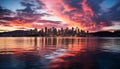 Cityscape at dusk reflects on water, urban skyline illuminates night generated by AI Royalty Free Stock Photo