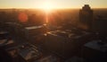 Cityscape at dusk, skyscrapers illuminate the urban skyline, a panoramic view generated by AI Royalty Free Stock Photo