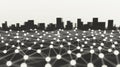 Cityscape with dynamic network lines overlay concept