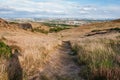 Cityscape of Edinburgh from Arthur& x27;s Seat in a beautiful summer day, Scotland, United Kingdom, summer day Royalty Free Stock Photo
