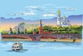 Cityscape of embankment of Kremlin towers and bridge across Moscow river Red Square, Moscow, Russia Colorful isolated vector
