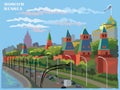 Cityscape of embankment of Kremlin towers International Landmark Red Square, Moscow, Russia. Colorful vector illustration