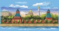 Cityscape of embankment of Kremlin towers and Moscow river Red Square, Moscow, Russia Colorful isolated vector hand drawing