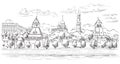 Cityscape of embankment of Kremlin towers and Moscow river Red Square, Moscow, Russia isolated vector hand drawing illustration