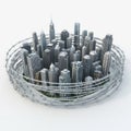 Cityscape enclosed by barbed wire, isolated on white background Royalty Free Stock Photo
