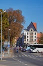 Cityscape of Erfurt, main city of Thuringia, Germany, with a row