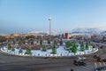 Cityscape of Erzurum with palandoken mountain from ataturk univesity street