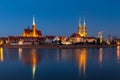 Cityscape, evening panorama - view of the city Wroclaw and its old district Ostrow Tumski