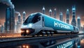Cityscape Express: High-Speed Hydrogen Train at Night, generative ai Royalty Free Stock Photo
