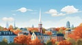 Autumn Cityscape: A Faith-inspired Illustration Of New England Town